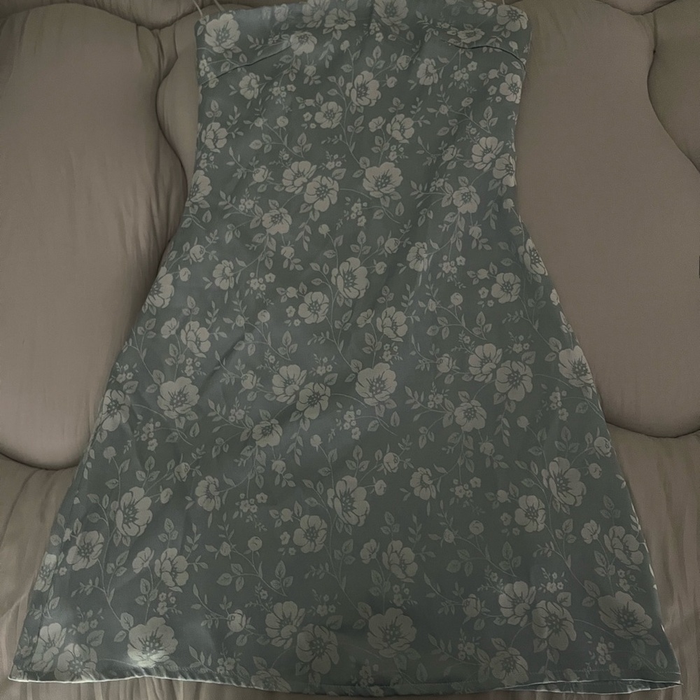 Floral Strapless Dress in Blue!